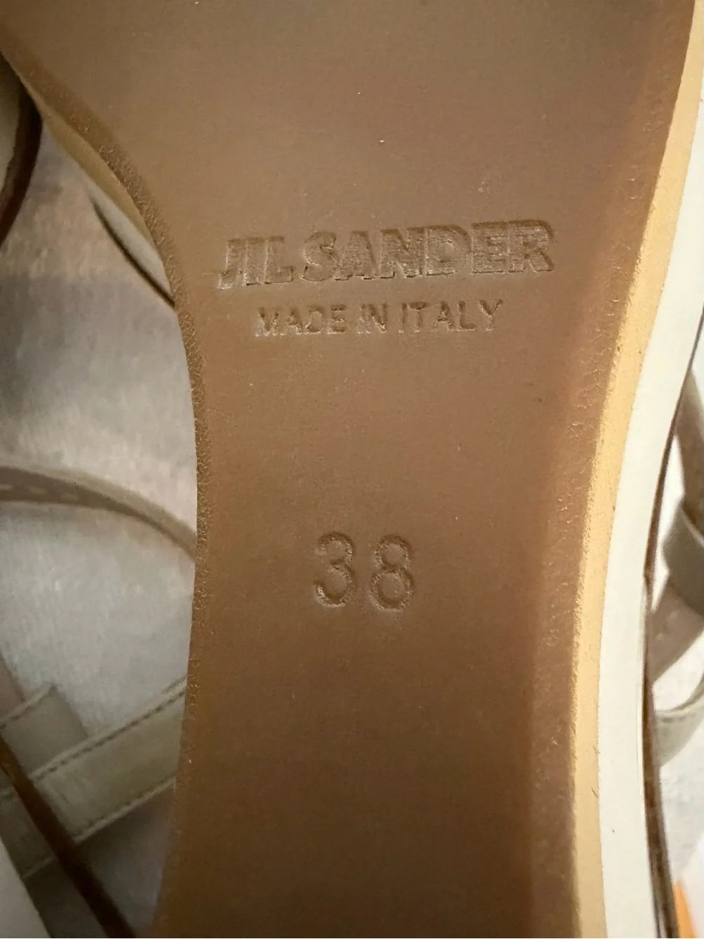 Jil Sander Strappy Leather and Rope Wedge Sandals, beige w/silver, 38, GUC